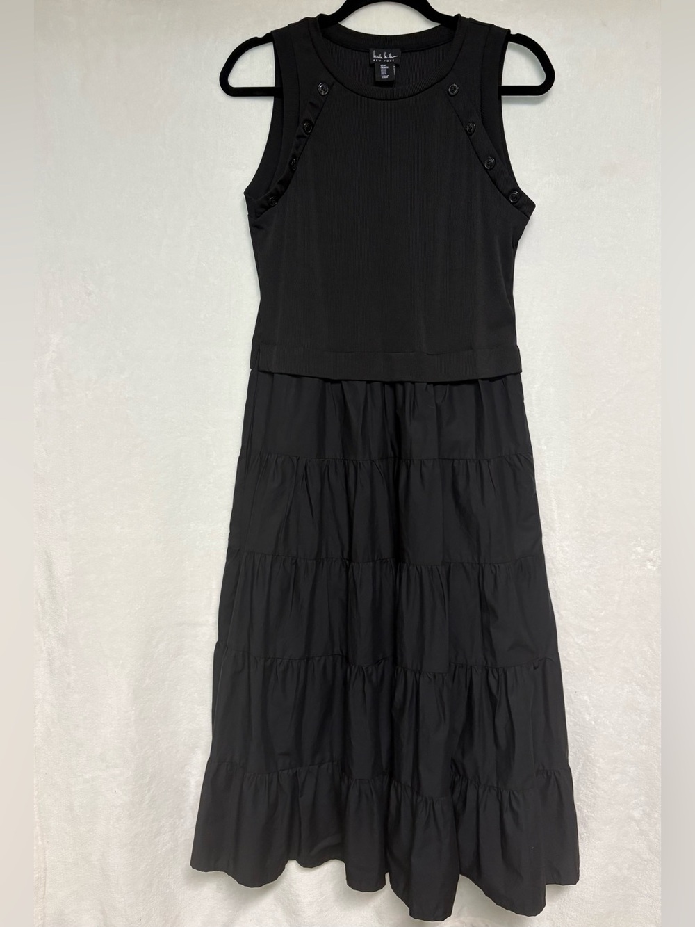 Nicole Miller Black Sleeveless Tiered Maxi Dress
